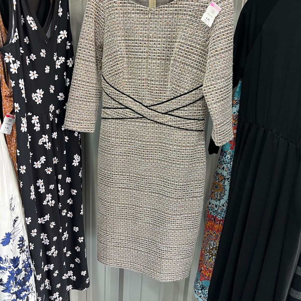Elegant Long Sleeve Tweed Dress with Black Accents